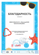 Благодарность за организацию урока